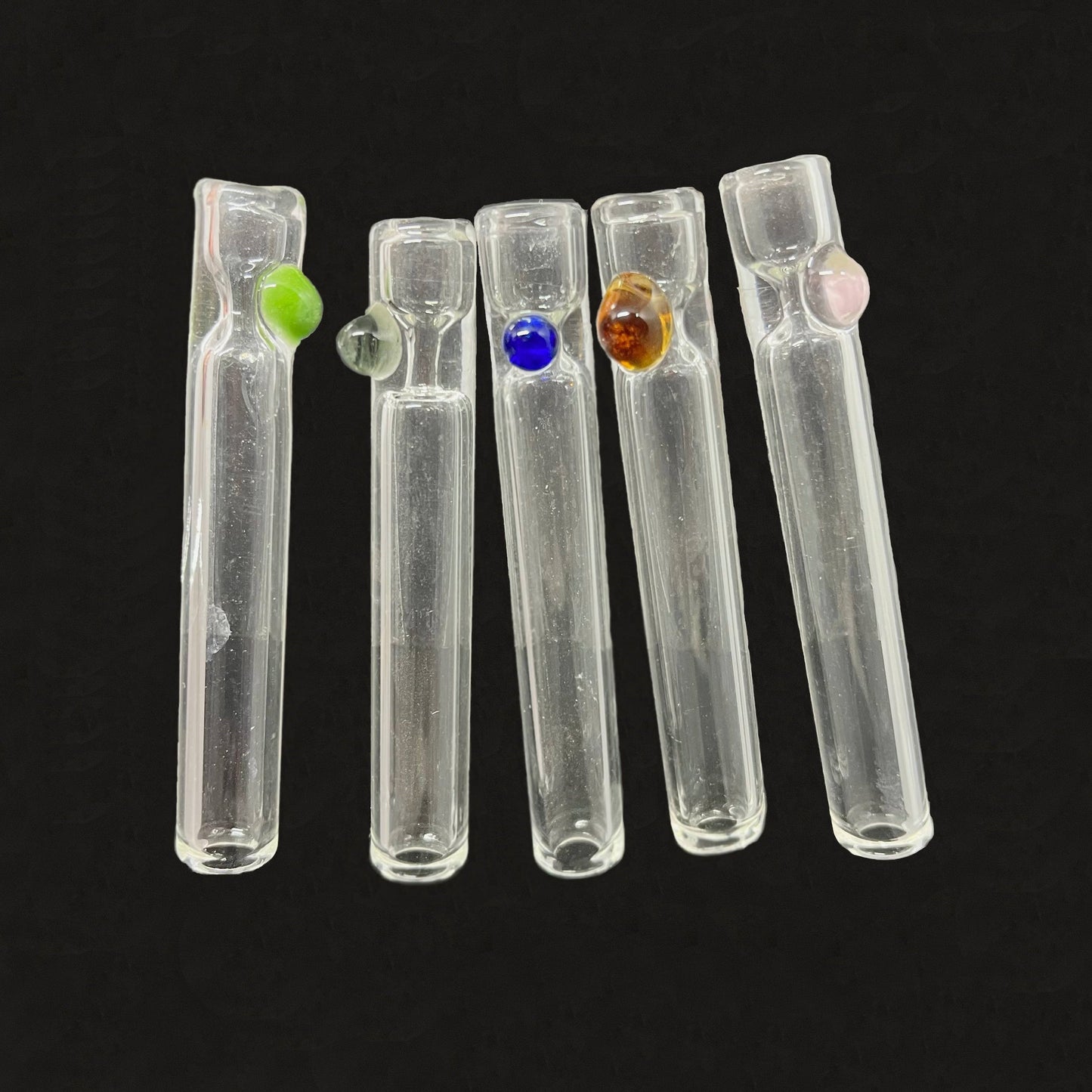 Pack 5 Hitter 8cm Pyrex - Transparente con punto de color - Artista Nacional - Seba Glass